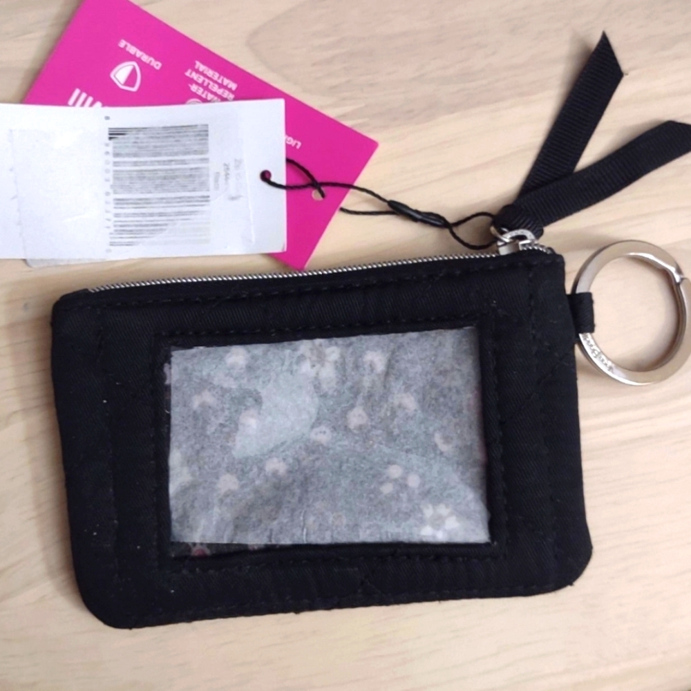 Vera Bradley Black Quilted Diamond Fabric ID Cardholder Zipper Pouch
